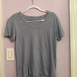 White and Blue Stripped V-neck Shirt